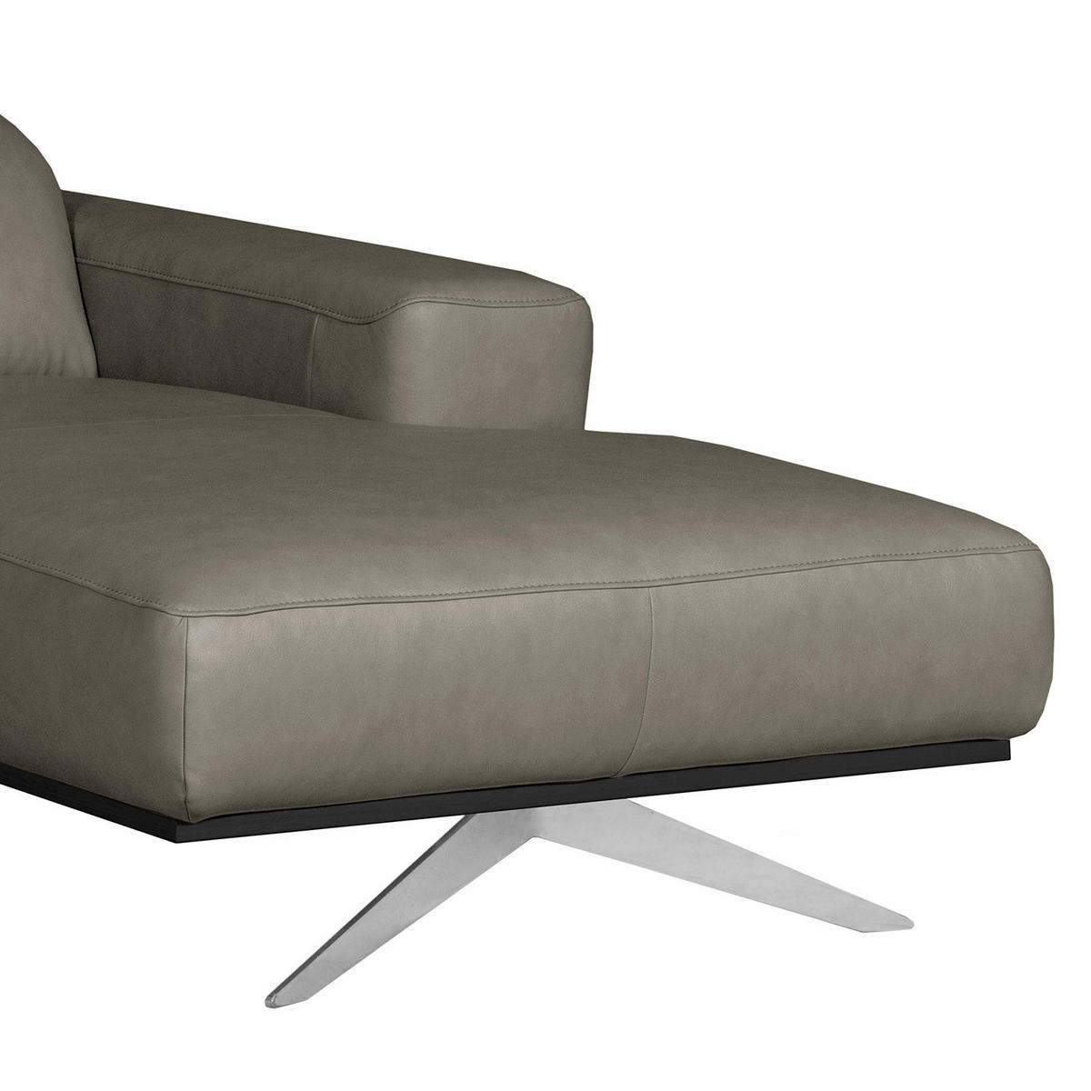 ECKSOFA Grau Echtleder Rücken echt, Kopfteilverstellung  - Chromfarben/Grau, Design, Leder/Metall (295/187cm) - Livetastic