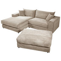 ECKSOFA FUNNY S Hellbraun Cord, Velours Zierkissen, Rückenkissen, Hocker  - Hellbraun/Schwarz, Basics, Kunststoff/Textil (180/265cm) - Livetastic