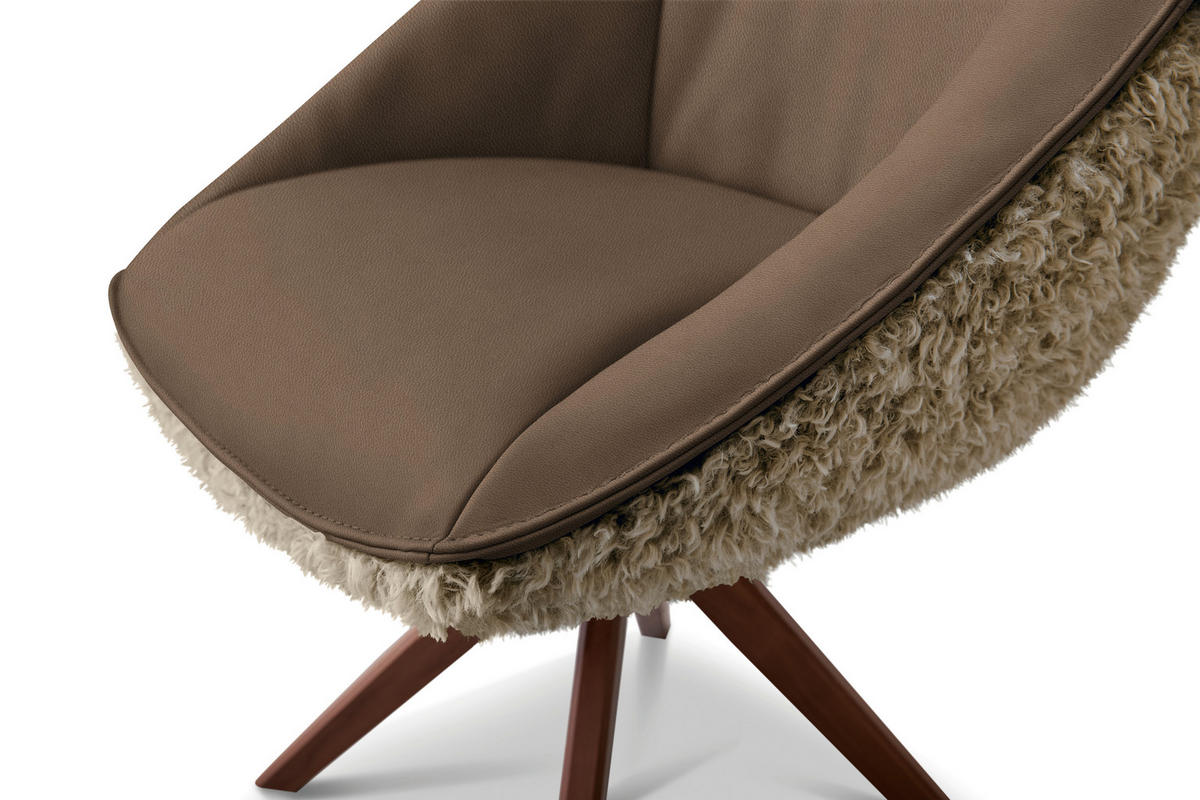 ARMLEHNSTUHL  Beinauswahl, Lederauswahl, Stoffauswahl, inklusive Armlehnen, automatische Rückholfunktion, gepolsterte Armlehnen, Sitzfläche 320° drehbar Hochflor Echtleder  - Nussbaumfarben/Blaugrau, Design, Leder/Holz (61/89/70cm) - Koinor