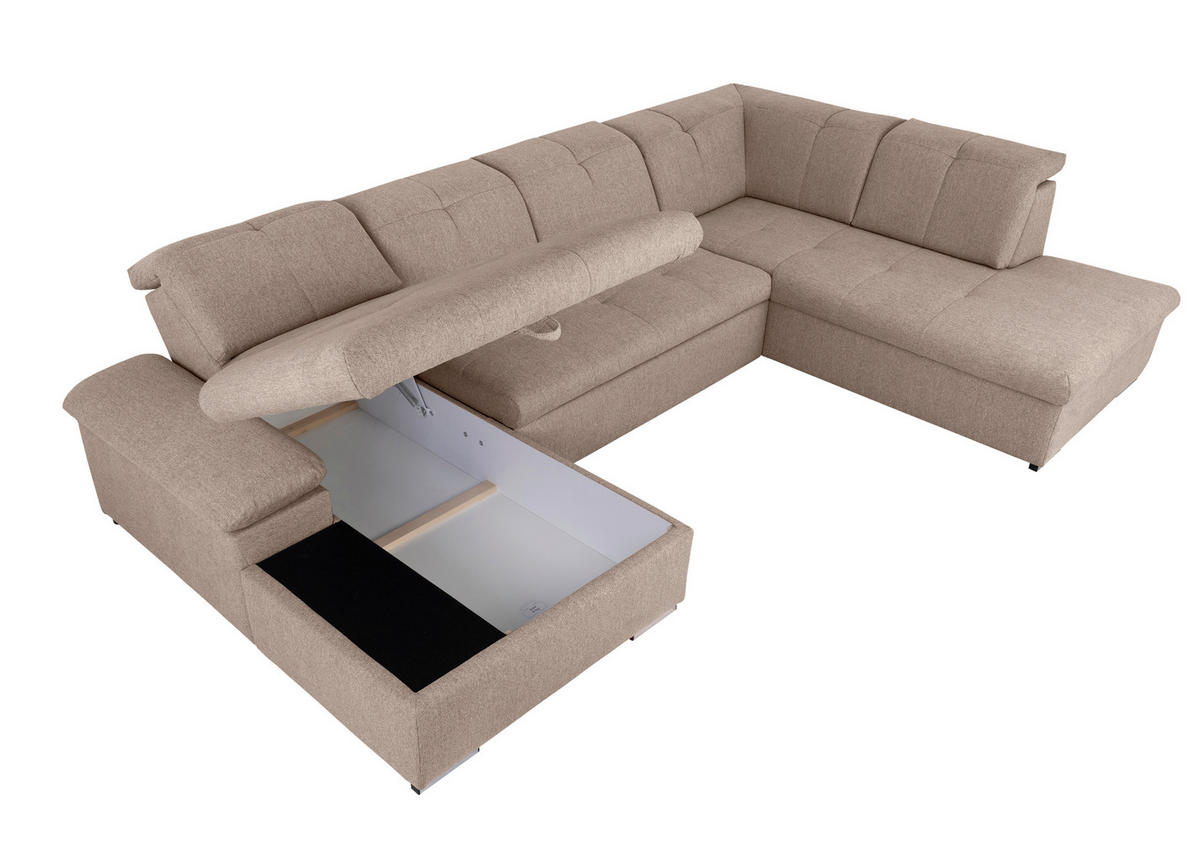 WOHNLANDSCHAFT in Hellbraun  - Hellbraun/Grau, Design, Textil/Metall (173/328/215cm) - MID.YOU