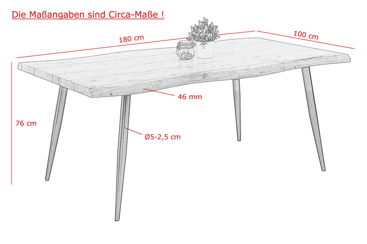 ESSTISCH in Metall, Holzwerkstoff 180/100/76 cm  - Eiche grau/Schwarz, MODERN, Holzwerkstoff/Metall (180/100/76cm) - MID.YOU