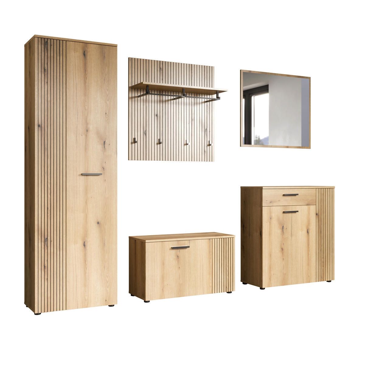 GARDEROBE 5-teilig  in 250/196/36 cm  - Eichefarben/Schwarz, Basics, Holzwerkstoff (250/196/36cm) - MID.YOU
