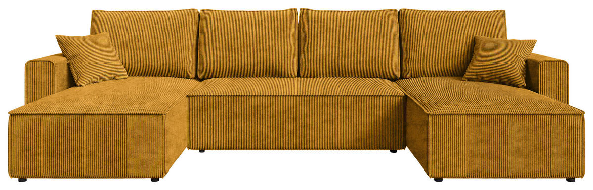 WOHNLANDSCHAFT  in Cord Currygelb  - Currygelb/Schwarz, KONVENTIONELL, Kunststoff/Textil (140/305/140cm) - Carryhome