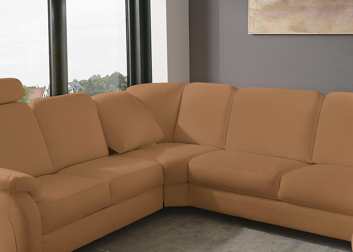 WOHNLANDSCHAFT Echtleder Hellbraun  - Hellbraun/Alufarben, Konventionell, Leder/Metall (239/329/165cm) - Beldomo Premium