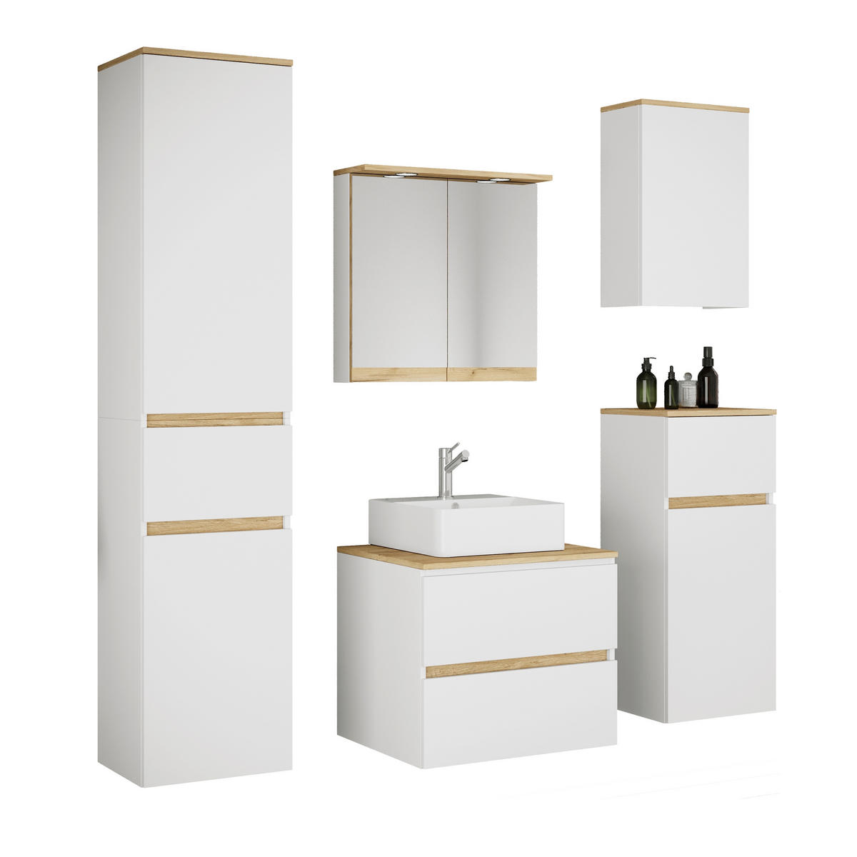 BADEZIMMER 6-teilig 140 cm  - Honigeiche/Weiss, Trend, Keramik/Holzwerkstoff (140cm) - MID.YOU