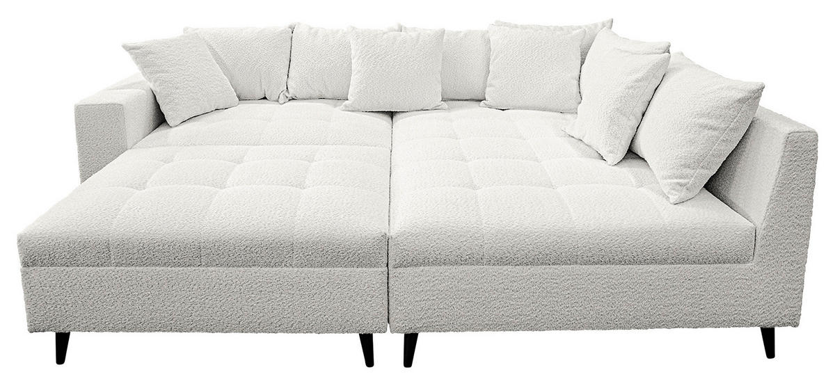 Ecksofa inkl. Hocker in Bouclé Hellgrau  - Hellgrau/Schwarz, Design, Holz/Textil (247/174cm) - MID.YOU