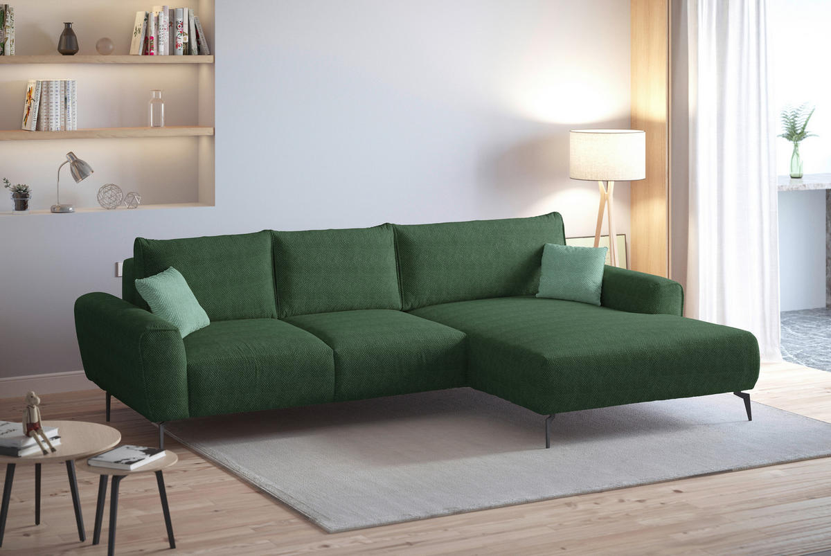 ECKSOFA in Webstoff Grün  - Schwarz/Grün, Design, Textil/Metall (272/170cm) - Welnova