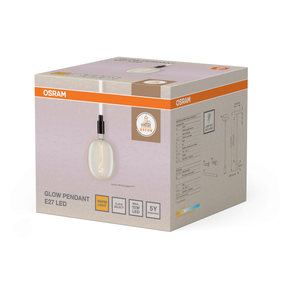 LED-HÄNGELEUCHTE 14/117,5 cm   - Schwarz, Basics, Metall (14/117,5cm) - Osram