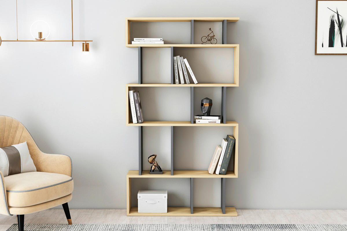 NÁSTĚNNÝ REGÁL, antracitová, 90/160/22 cm - antracitová, Design, kompozitní dřevo (90/160/22cm) - Livetastic