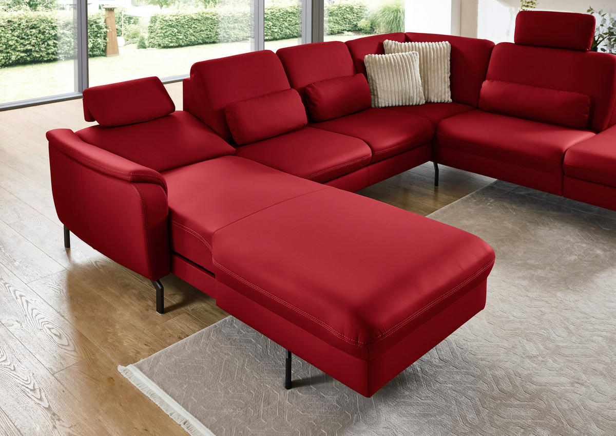 WOHNLANDSCHAFT Beldomo premium in Echtleder Rot  - Rot/Schwarz, KONVENTIONELL, Leder/Metall (168/306/224cm) - Beldomo Premium