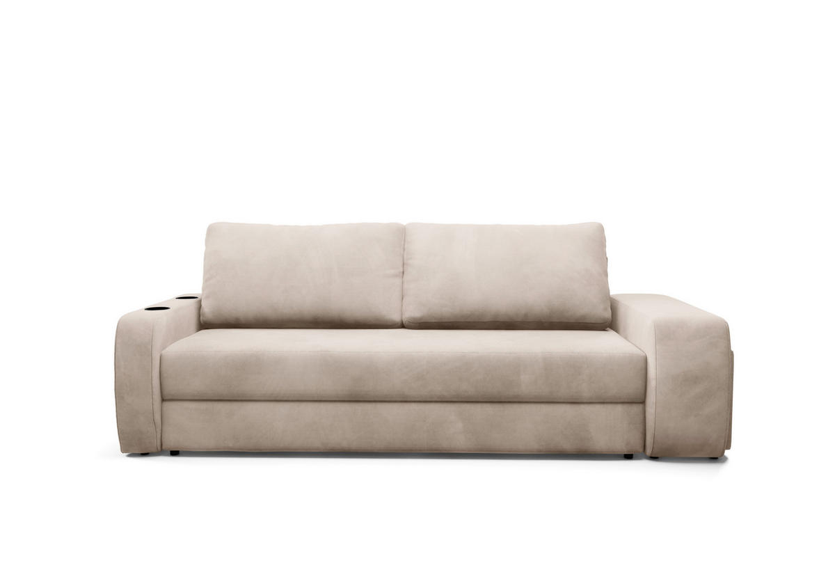 SCHLAFSOFA INES  mit Plüsch Beige  - Beige/Schwarz, Design, Kunststoff/Textil (258/98/95cm) - Livetastic