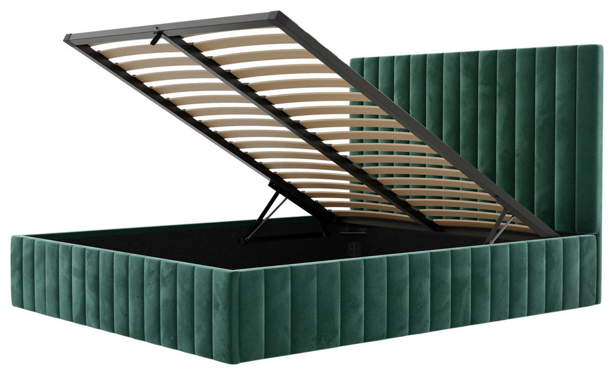 POLSTERBETT Bettkasten, Lattenrost 140/200 cm  in Dunkelgrün  - Dunkelgrün/Schwarz, Design, Holz/Textil (140/200cm) - Boxxx