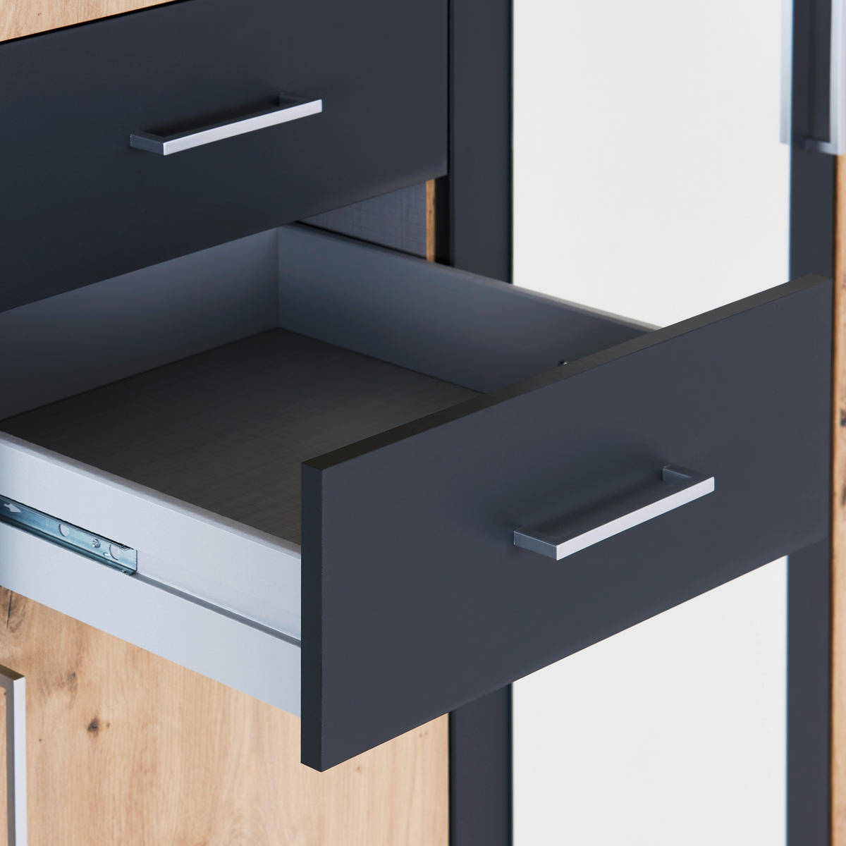 KLEIDERSCHRANK in Graphitfarben, Eichefarben  - Eichefarben/Alufarben, Konventionell, Holzwerkstoff/Kunststoff (225/210/58cm) - MID.YOU