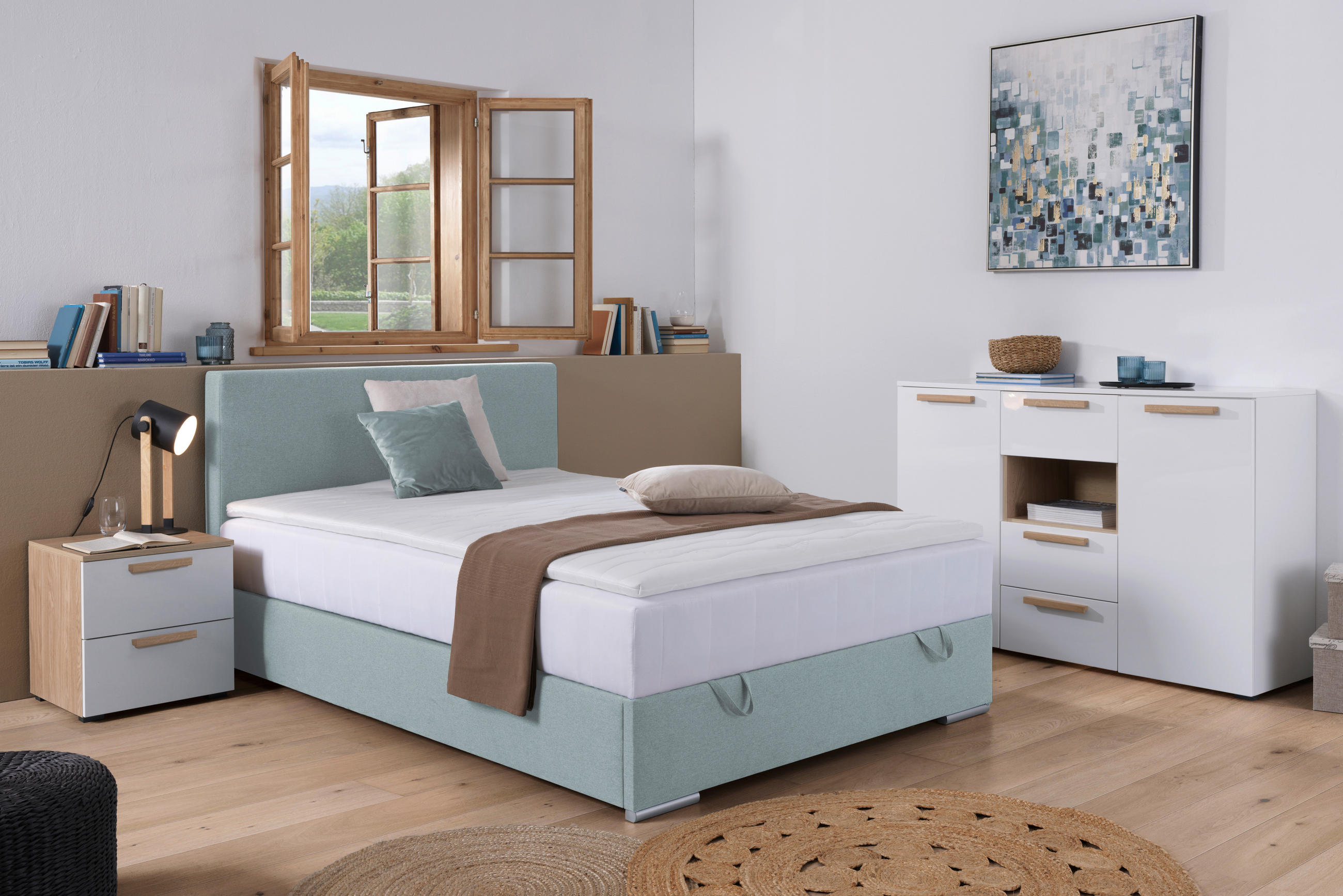 BOXBETT 90/200 cm  in Hellblau  - Chromfarben/Hellblau, KONVENTIONELL, Kunststoff/Textil (90/200cm) - Carryhome