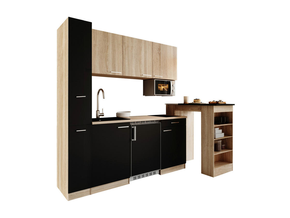 KUHINJSKI BLOK - črna/barve hrasta, Design, umetna masa/leseni material (180cm) - Respekta