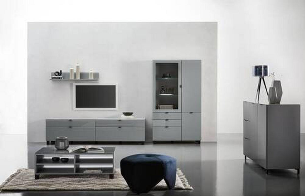 VITRINE Grau, Hellgrau  109,7/190,7/41,4 cm  - Hellgrau/Schwarz, Design, Glas/Holzwerkstoff (109,7/190,7/41,4cm) - Hom`in