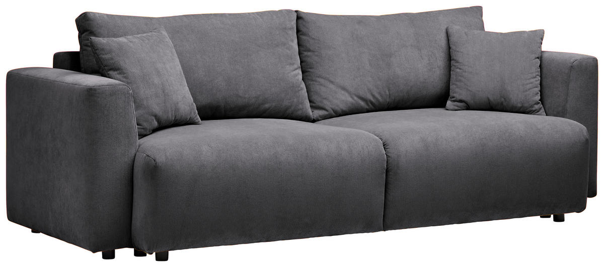 SCHLAFSOFA  mit Stoffauswahl, Schlafen auf Sitzhöhe, Rücken echt Cord Graphitfarben  - Schwarz/Graphitfarben, Design, Kunststoff/Textil (250/92/105cm) - Carryhome