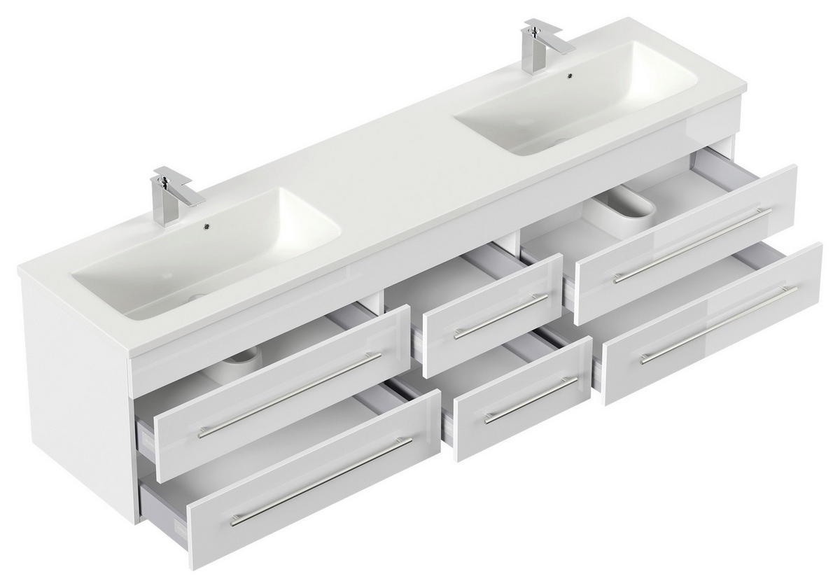 WASCHTISCHKOMBI 200 cm  - Weiß Hochglanz/Weiß, Basics, Holzwerkstoff/Stein (200cm) - MID.YOU