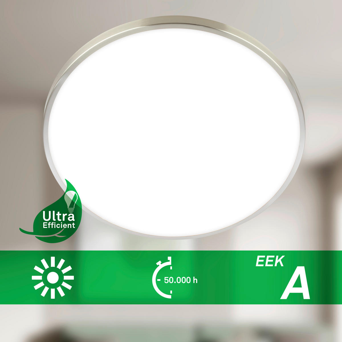 LED-DECKENLEUCHTE Kaida 38/6.5 cm   - Nickelfarben, Basics, Kunststoff/Metall (38/6.5cm)