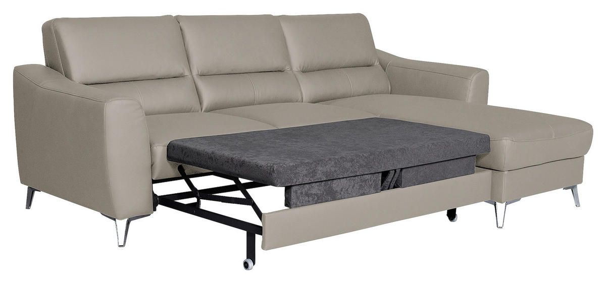 ECKSOFA in Lederlook Echtleder Platinfarben  - Platinfarben/Chromfarben, Design, Leder/Textil (241/168cm) - Livetastic