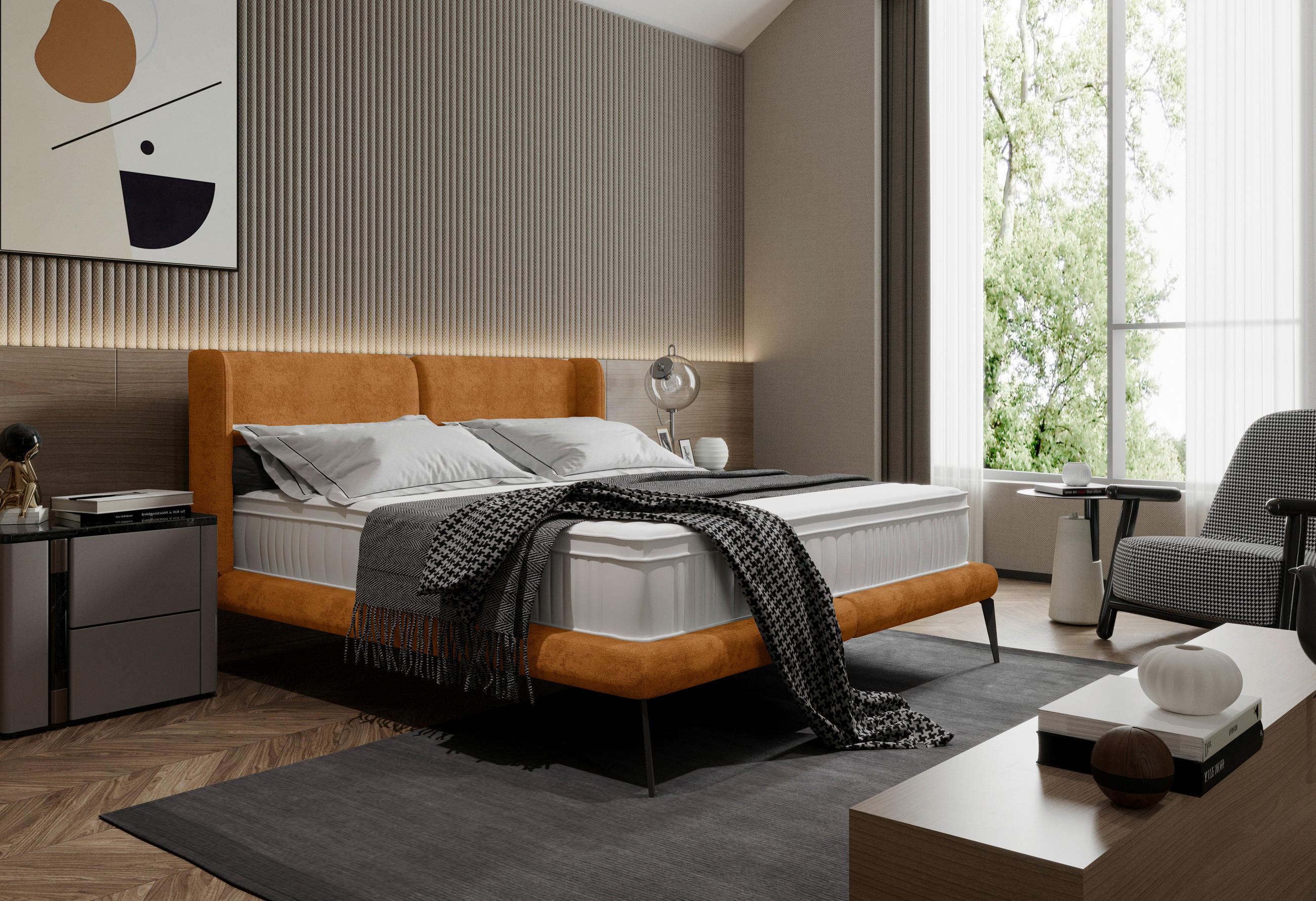 Polsterbett inkl. Matratze 180/200 cm  in Currygelb  - Currygelb/Weiss, Modern, Textil/Metall (180/200cm) - Livetastic