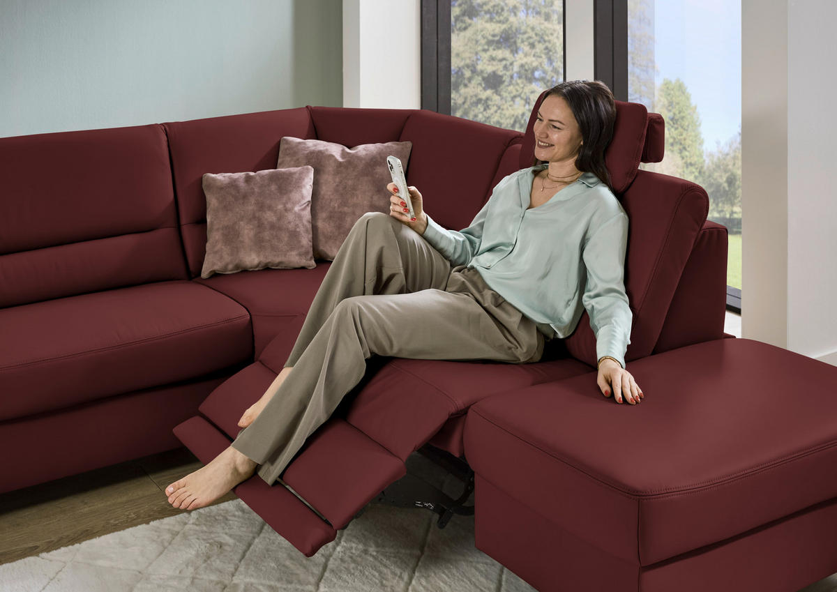 ECKSOFA  in Echtleder Brombeere  290/249 cm  - Brombeere/Schwarz, KONVENTIONELL, Leder/Metall (290/249cm) - Beldomo Premium