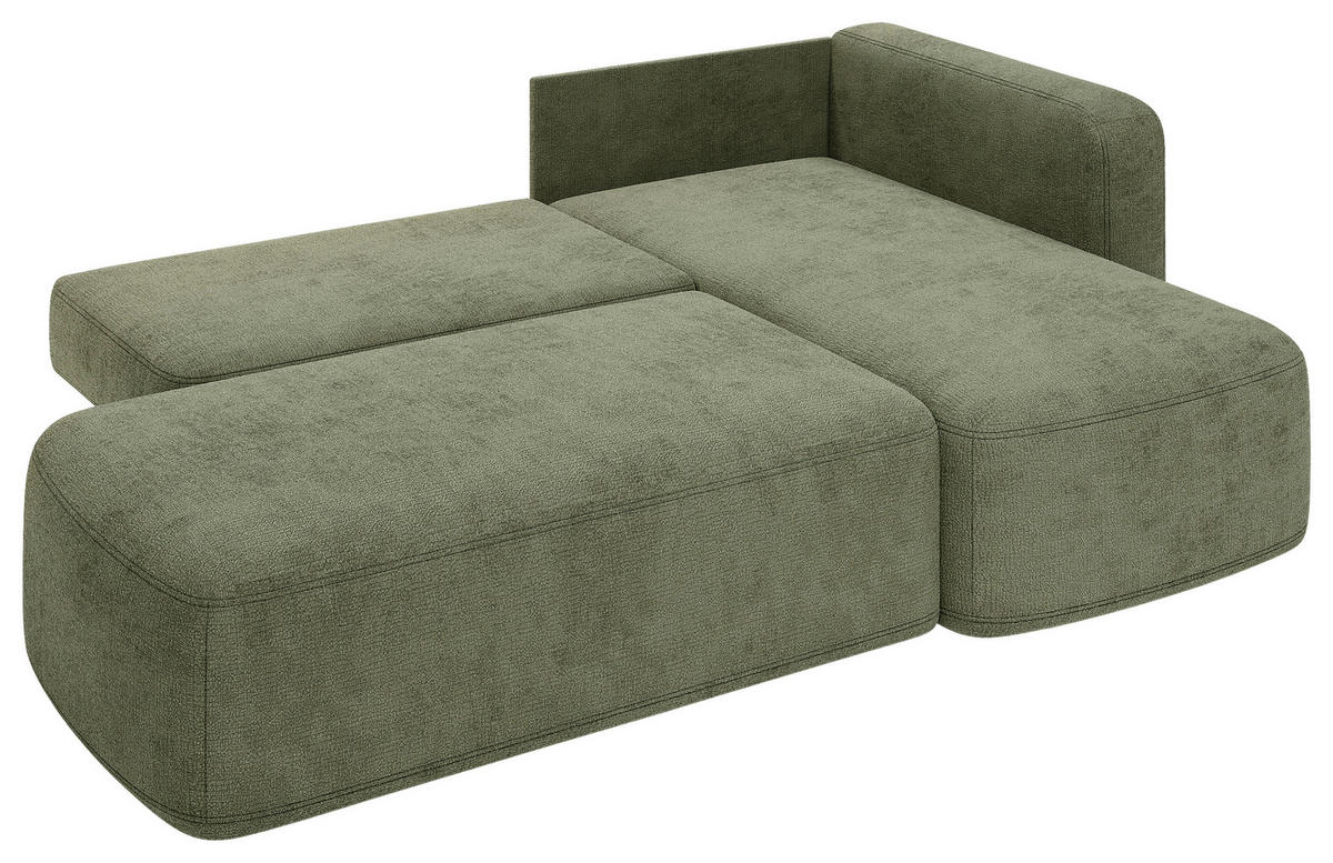 ECKSOFA Olivgrün Chenille Rückenkissen, Bettkasten, Schlaffunktion, Rücken echt, Liegefläche im Originalstoff  - Schwarz/Olivgrün, KONVENTIONELL, Kunststoff/Textil (244/160cm) - Milino