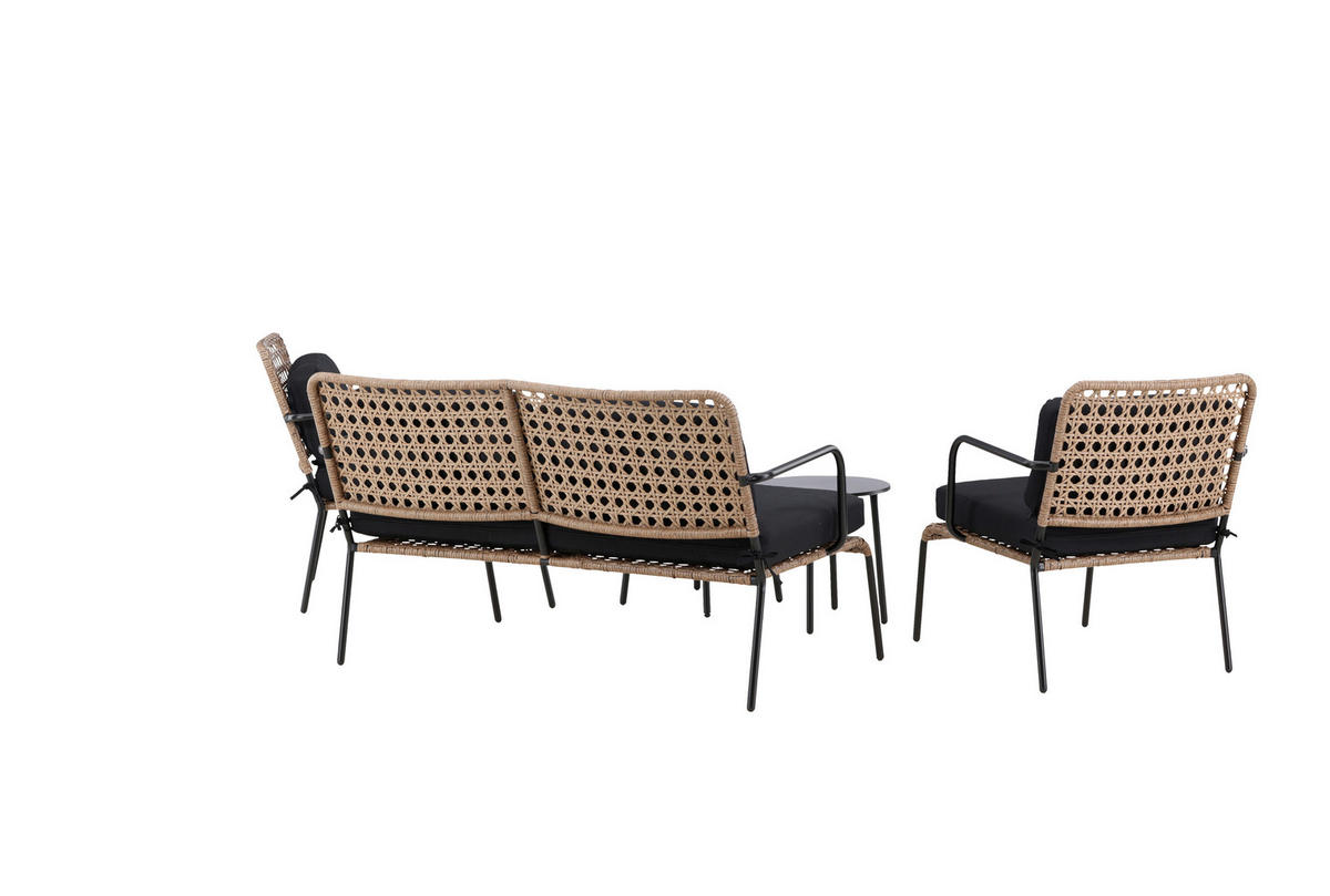 LOUNGEGARNITUR   Rattan Stahl  - Dunkelgrau/Schwarz, KONVENTIONELL, Naturmaterialien/Holz - Gardenson