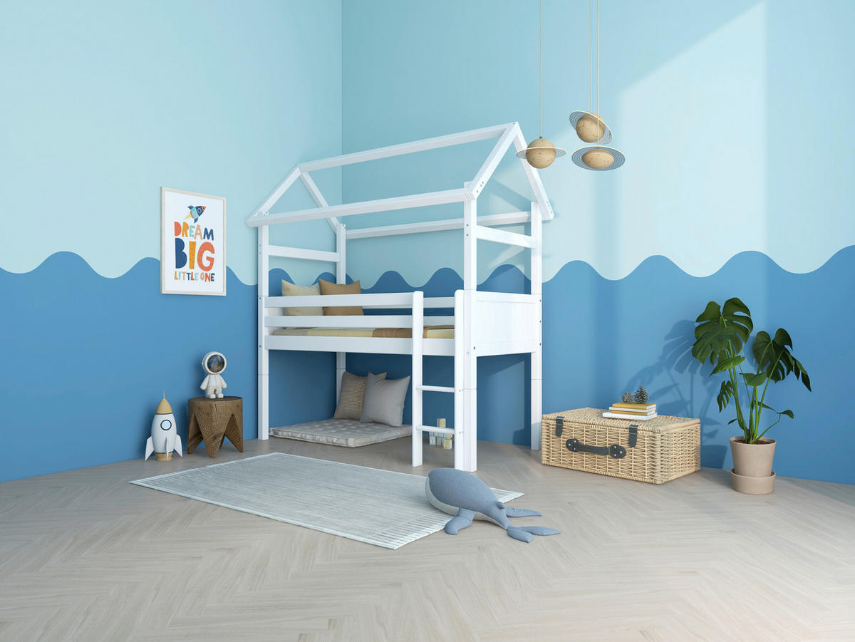 HOCHBETT 90/200 cm,  in Weiß, Leiter, Rollrost  - Weiß, MODERN, Holz (90/200cm) - Chameo