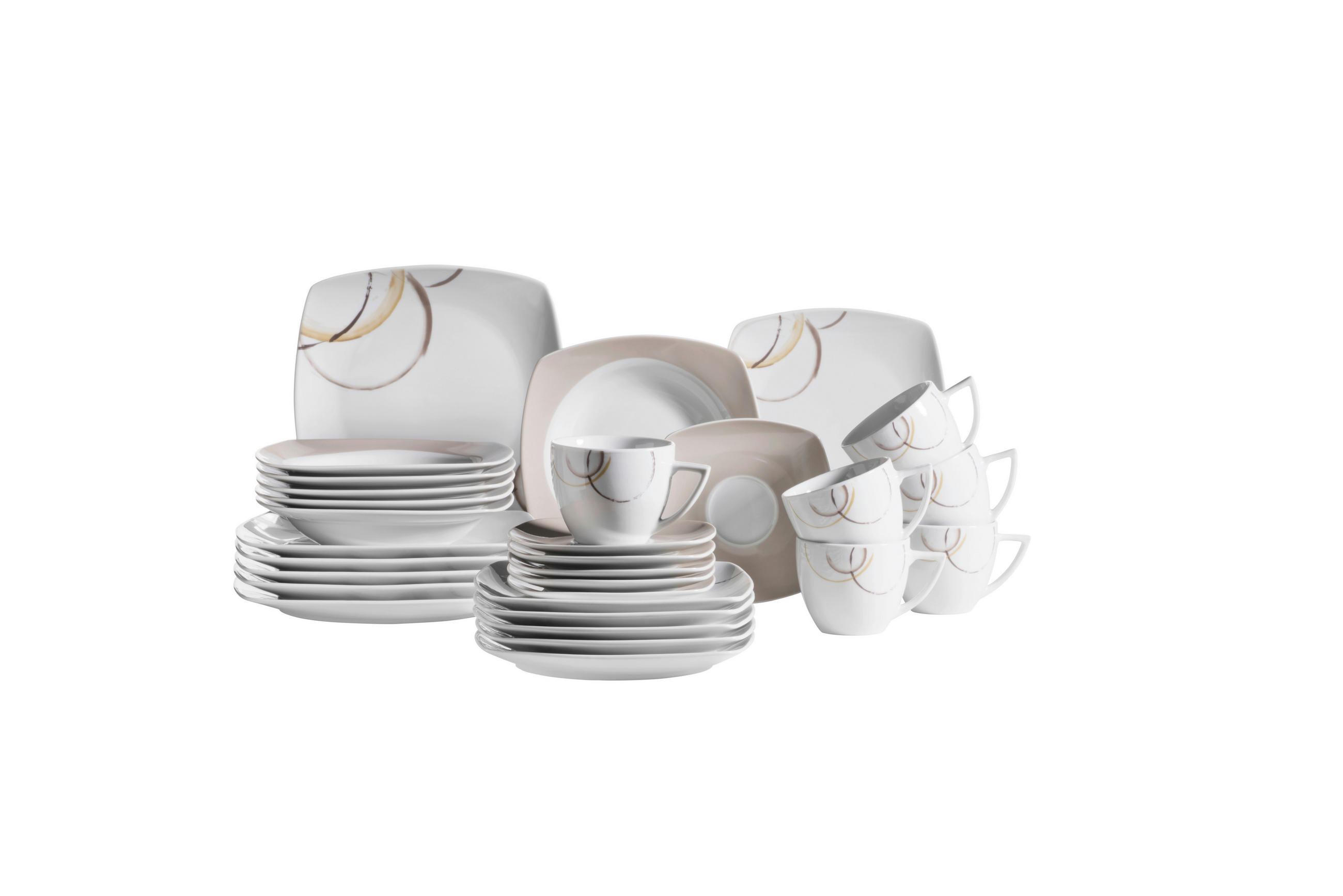 KOMBISERVICE 30-teilig Nela  - Hellbraun/Weiß, Basics, Keramik - Mäser
