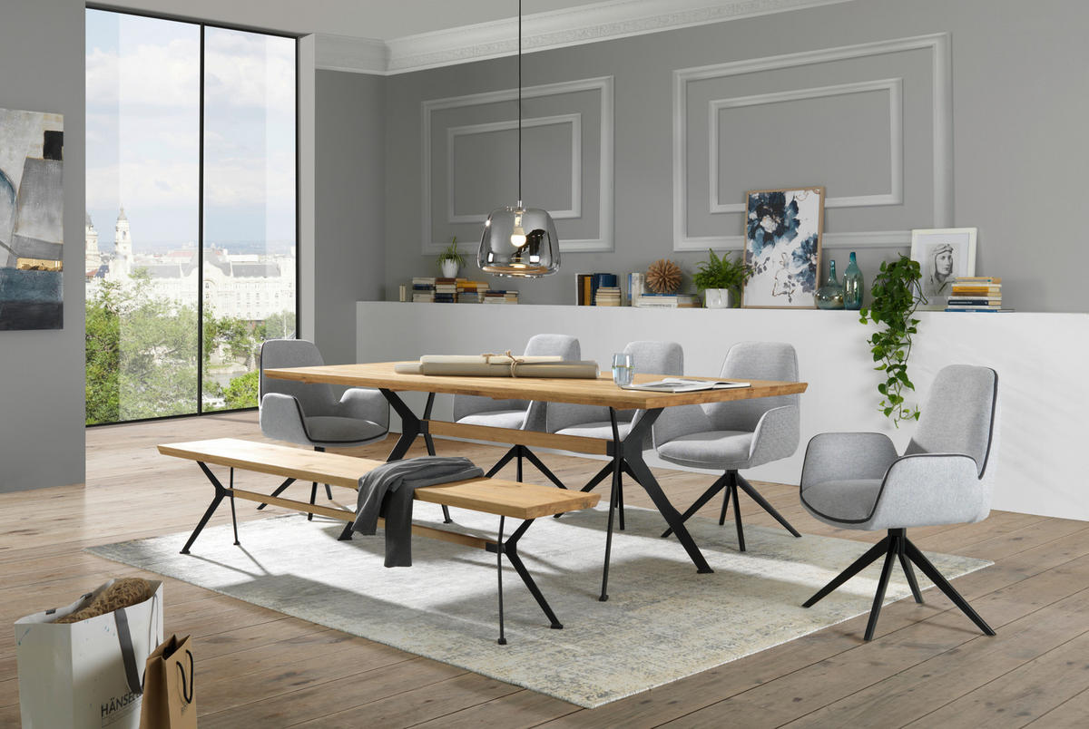 Scaun Cu Brațe din metal, textil, negru, gri deschis - gri deschis/negru, Design, metal/textil (61/85,5/61cm) - Novel