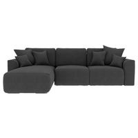 ECKSOFA Dunkelgrau Velours Zierkissen, Rückenkissen, Bettkasten, Schlaffunktion, Rücken echt, Liegefläche im Originalstoff  - Chromfarben/Dunkelgrau, KONVENTIONELL, Kunststoff/Textil (195/293cm) - Carryhome