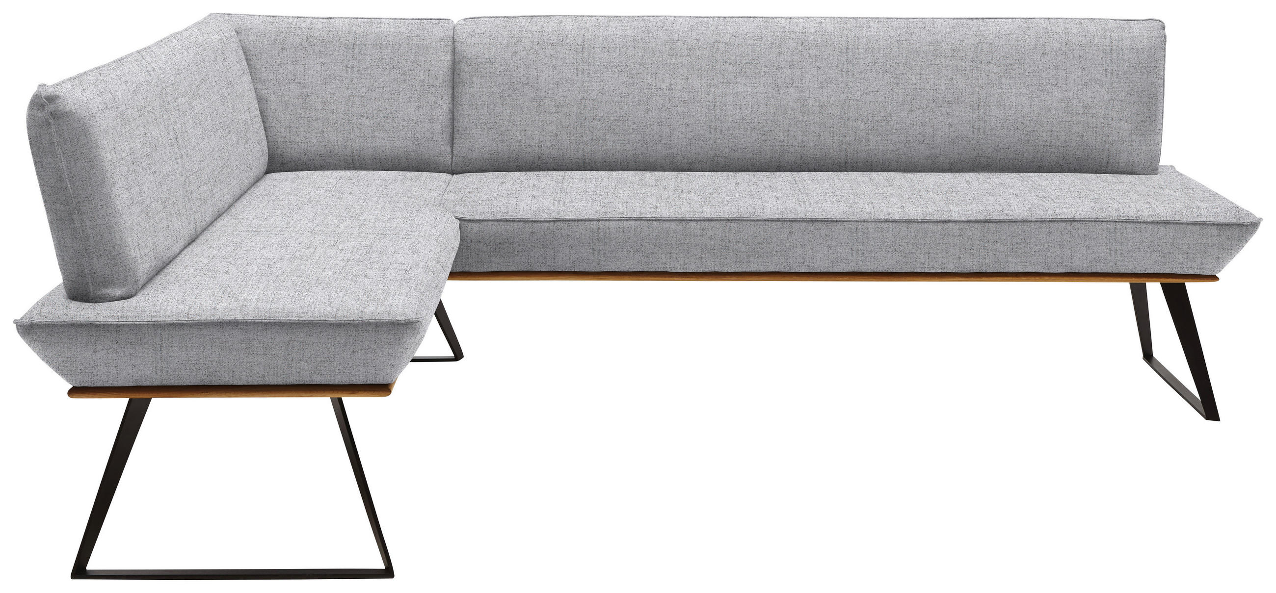 ECKBANK 183/243 cm Webstoff Schwarz, Eichefarben, Hellgrau Eiche massiv Metall   - Eichefarben/Hellgrau, Design, Holz/Textil (183/243cm) - Voleo