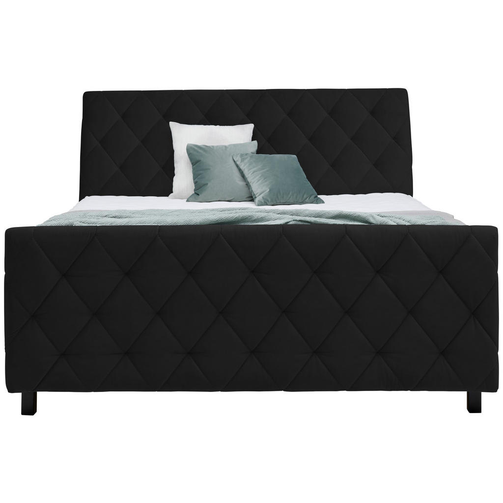Thumbnail - Ti'me Boxspringbett, Schwarz, Textil, Esche, massiv, H2, Höhe ca. 18 cm, 160x200 cm, Topper durchgehend, in verschiedene...