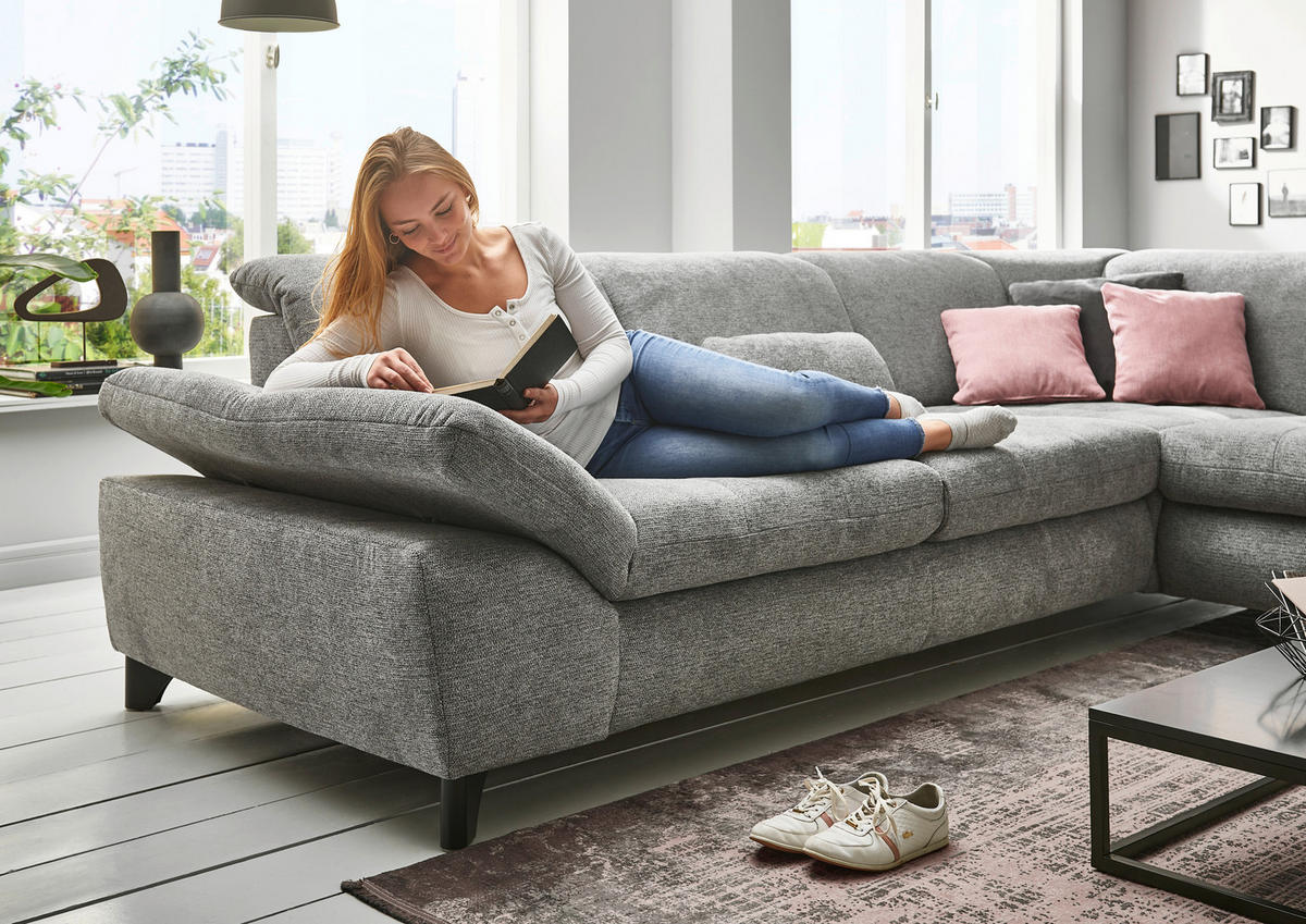 ECKSOFA Braun, Grau Webstoff  - Alufarben/Braun, Design, Textil/Metall (260/319cm) - Beldomo Style