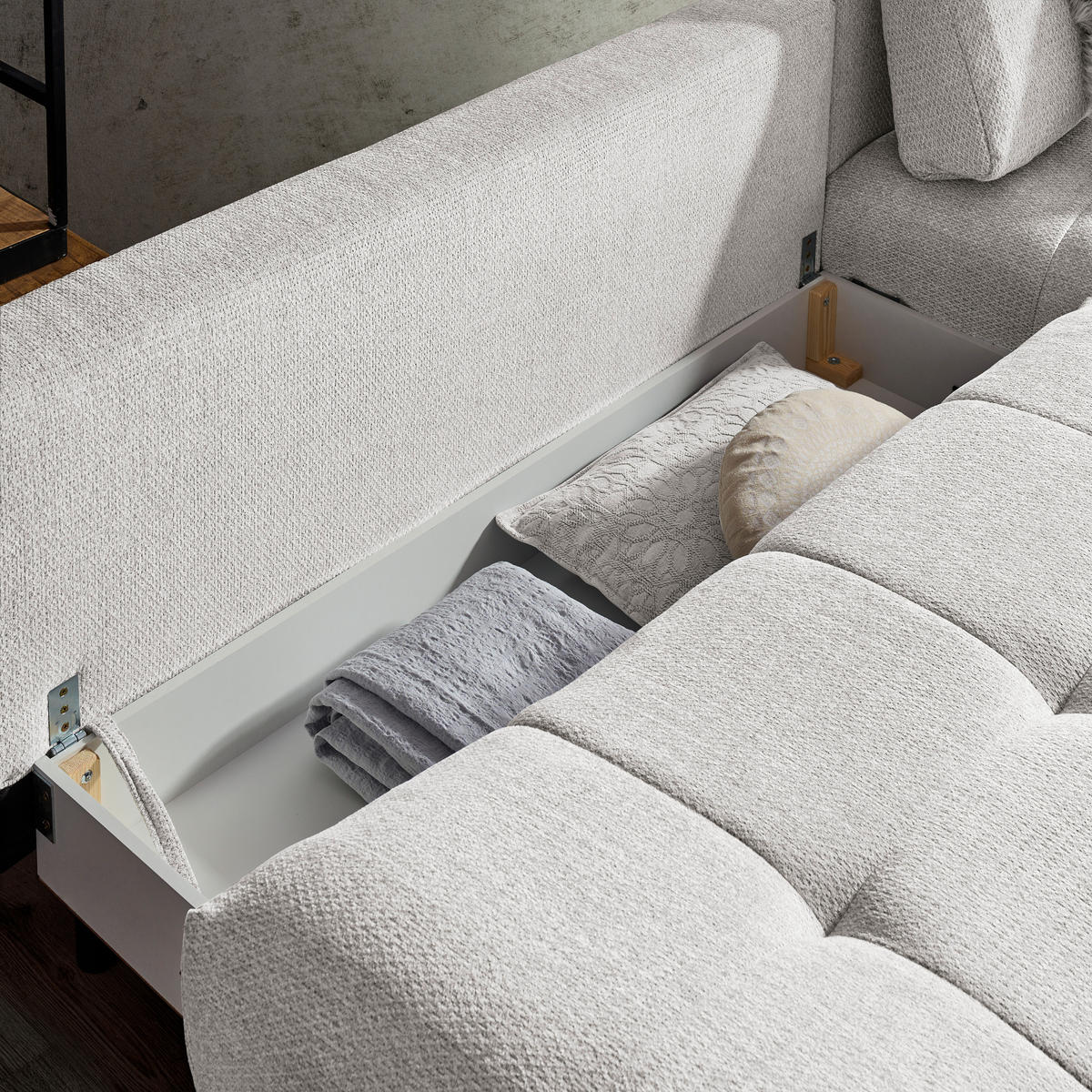 ECKSOFA in Chenille Hellgrau  - Hellgrau/Schwarz, Modern, Textil/Metall (290/182cm) - Hom`in