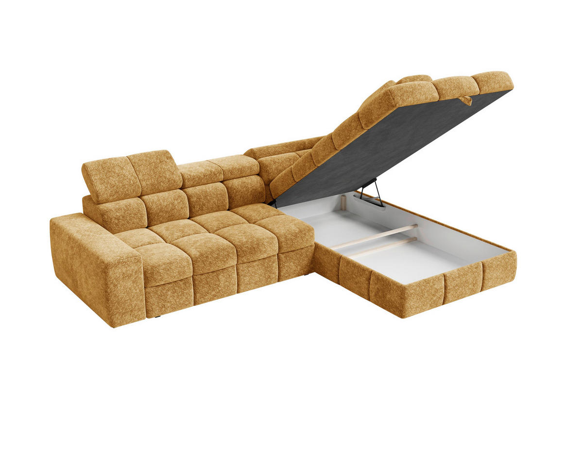 ECKSOFA  in Chenille Goldfarben  - Goldfarben/Schwarz, MODERN, Kunststoff/Textil (292/204cm) - Milino