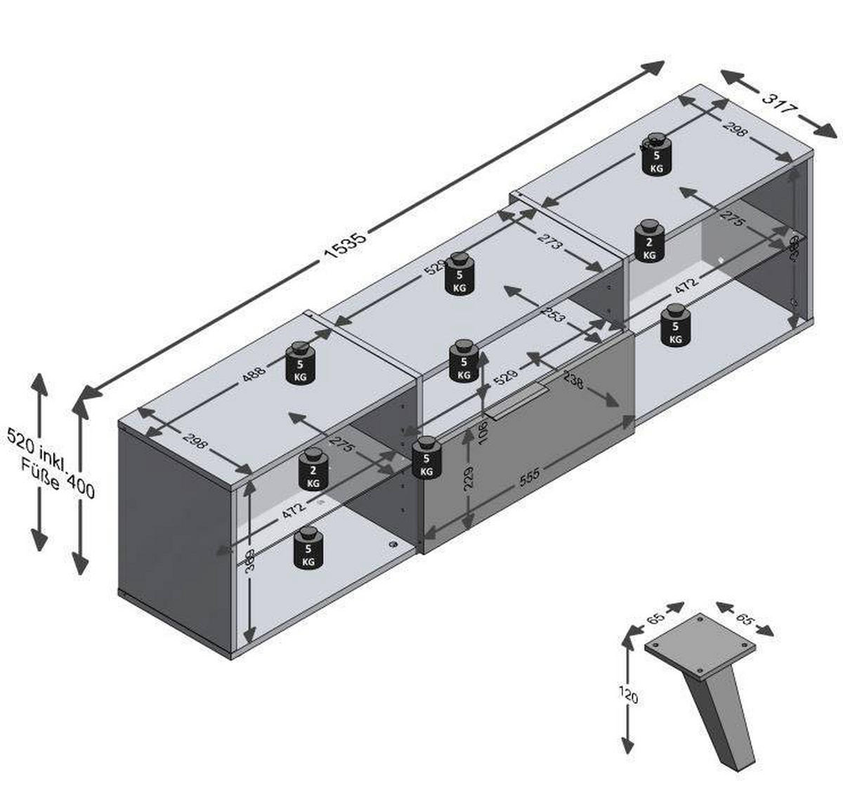 LOWBOARD  in 153,5/40/32 cm  - Schwarz, KONVENTIONELL, Glas/Holzwerkstoff (153,5/40/32cm) - MID.YOU