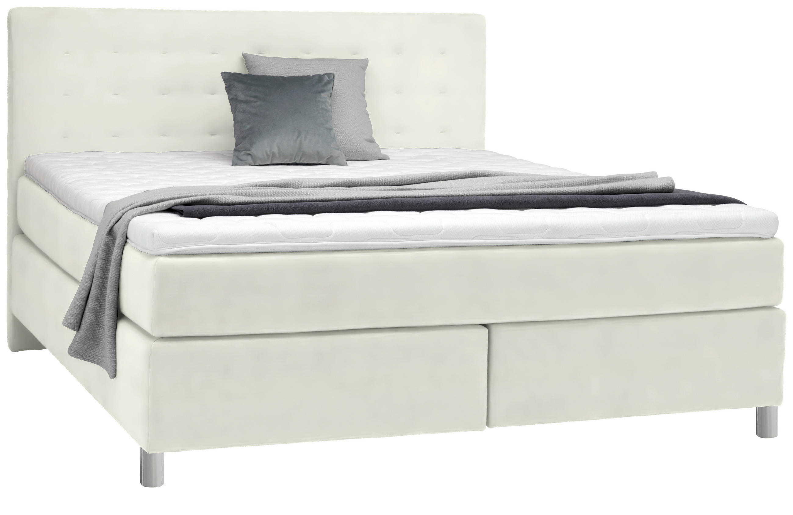 BOXSPRINGBETT 180/200 cm  in Weiss  - Chromfarben/Weiss, Konventionell, Kunststoff/Textil (180/200cm) - Voleo