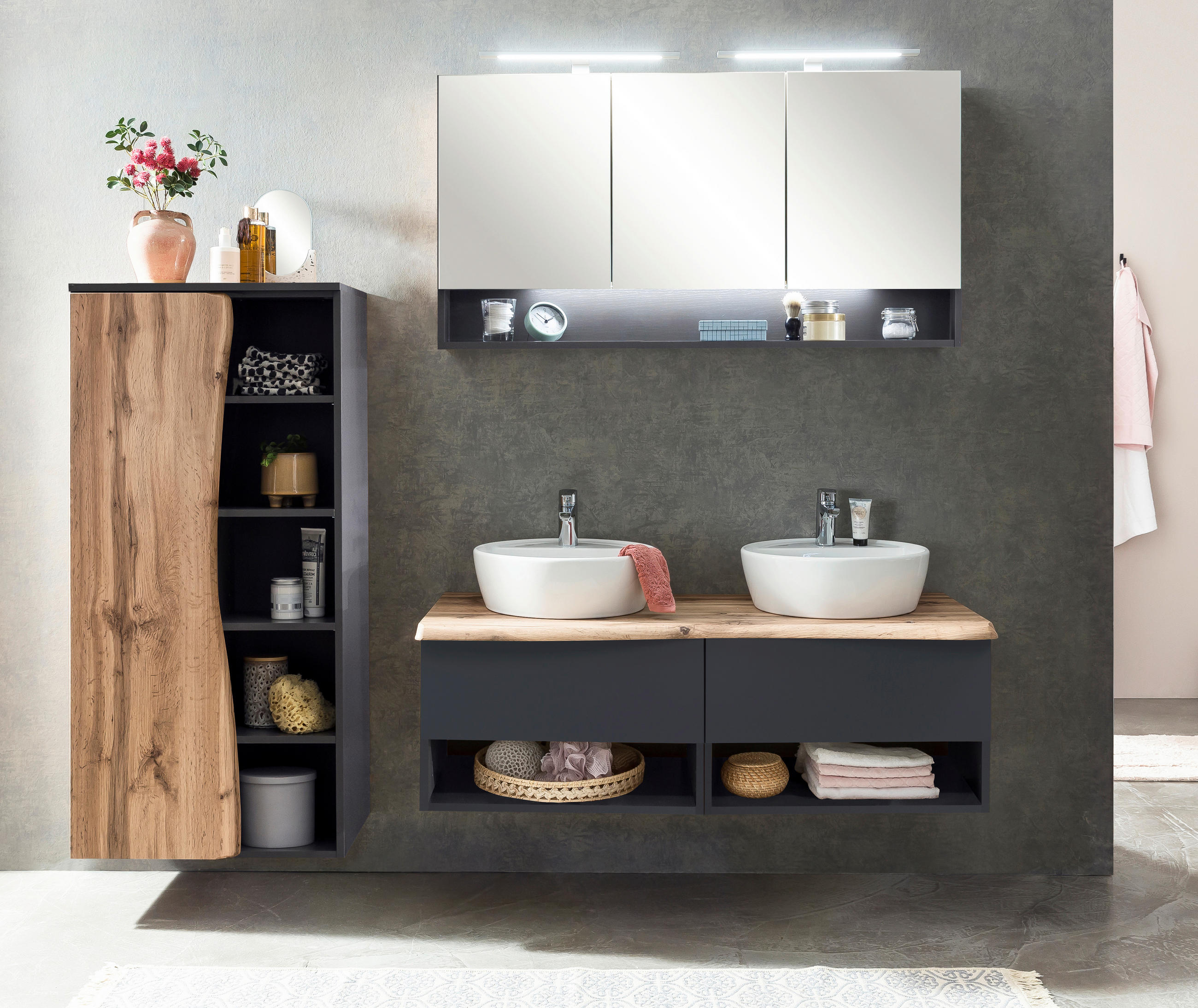 SPIEGELSCHRANK 120/64/20 cm  - Alufarben/Graphitfarben, Natur, Glas/Holzwerkstoff (120/64/20cm) - Xora