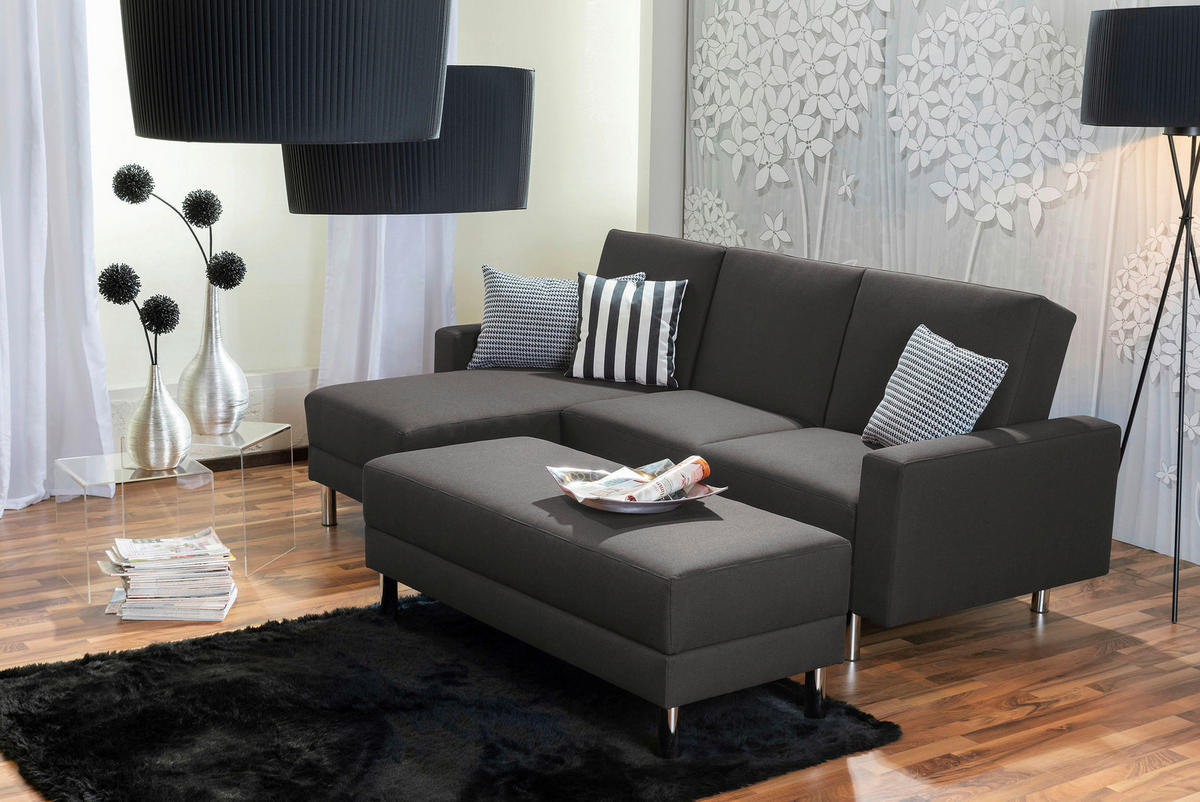 ECKSCHLAFSOFA inkl. Hocker in Anthrazit Textil   - Chromfarben/Anthrazit, Konventionell, Textil/Metall (152/230cm) - Max Winzer