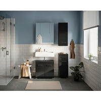 BADEZIMMER 4-teilig  in 90 cm  - Schwarz Hochglanz/Silberfarben, MODERN, Glas/Holzwerkstoff (90cm) - MID.YOU