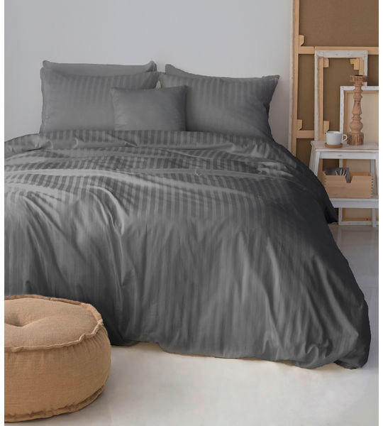DUVETBEZUG Bio Stripe Satin 200/210 cm  - Graphitfarben, Basics, Textil (200/210cm) - Bio:Vio