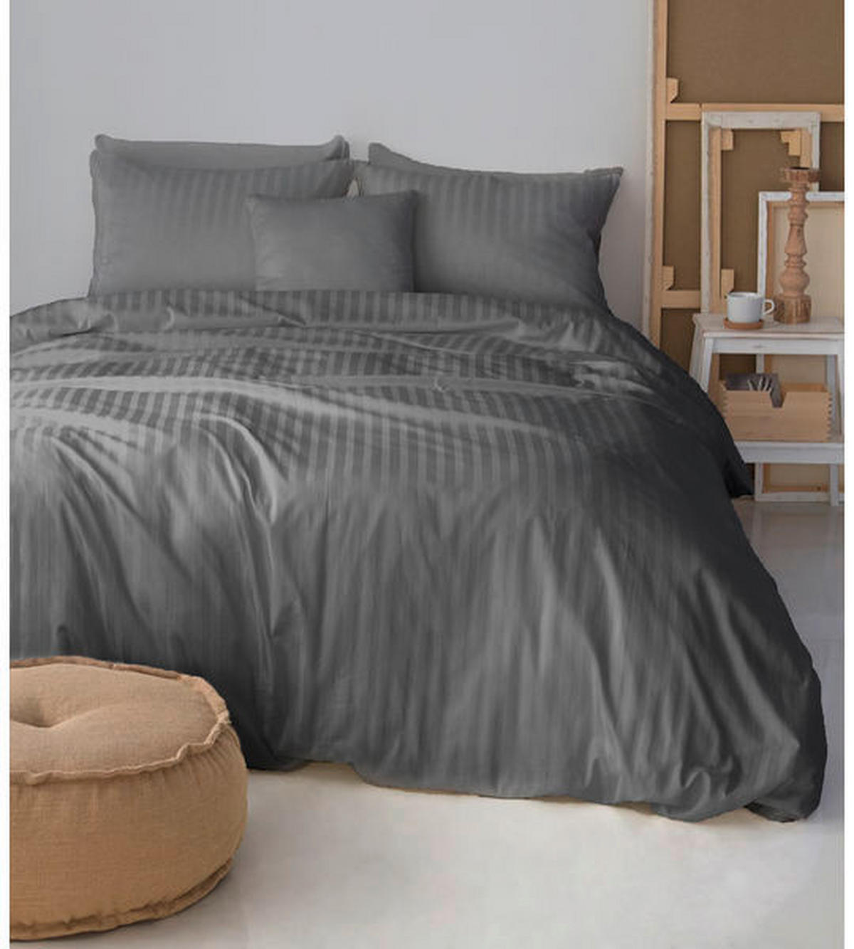 KOPFKISSENBEZUG Bio Stripe 50/70 cm  - Graphitfarben, Basics, Textil (50/70cm) - Bio:Vio