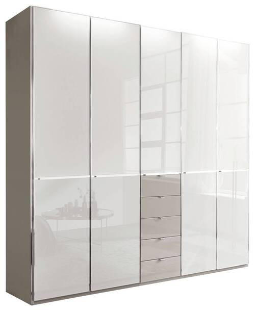 KLEIDERSCHRANK 250/236/58 cm 5-türig Grau, Weiß  - Chromfarben/Weiß, Design, Glas/Holzwerkstoff (250/236/58cm) - Novel