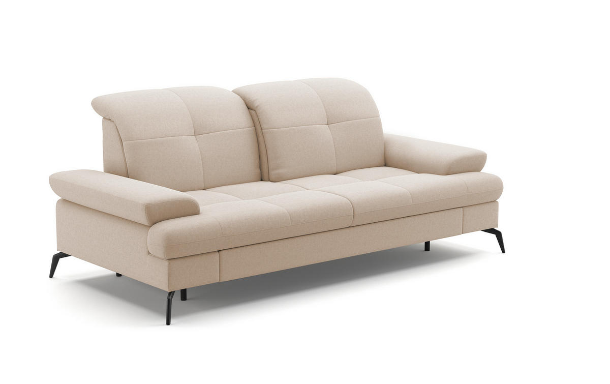 2,5-SITZER in Flachgewebe Creme  - Creme/Schwarz, Konventionell, Textil/Metall (202/90/122cm) - Sit & More