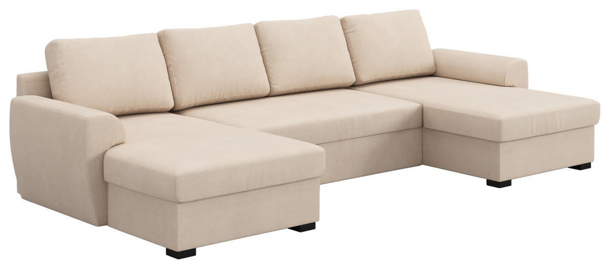 SJEDEĆA GARNITURA tekstil  prirodne boje   - prirodne boje/crna, Trend, tekstil/plastika (154/327/86cm) - MID.YOU