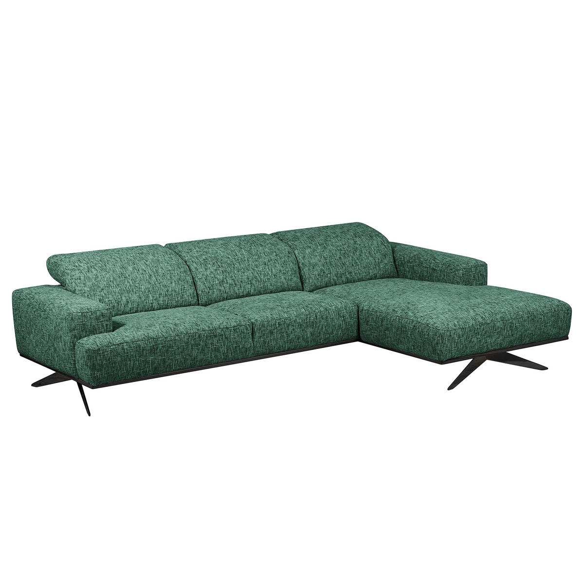 ECKSOFA PORTLAND in Struktur Grün Kopfteilverstellung  295/187 cm  - Schwarz/Grün, Design, Holz/Textil (295/187cm) - Livetastic