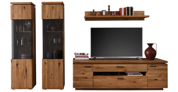 WOHNWAND 4-teilig  in Grau, Eichefarben  340/204/50 cm  - Eichefarben/Anthrazit, Natur, Glas/Holz (340/204/50cm) - Linea Natura