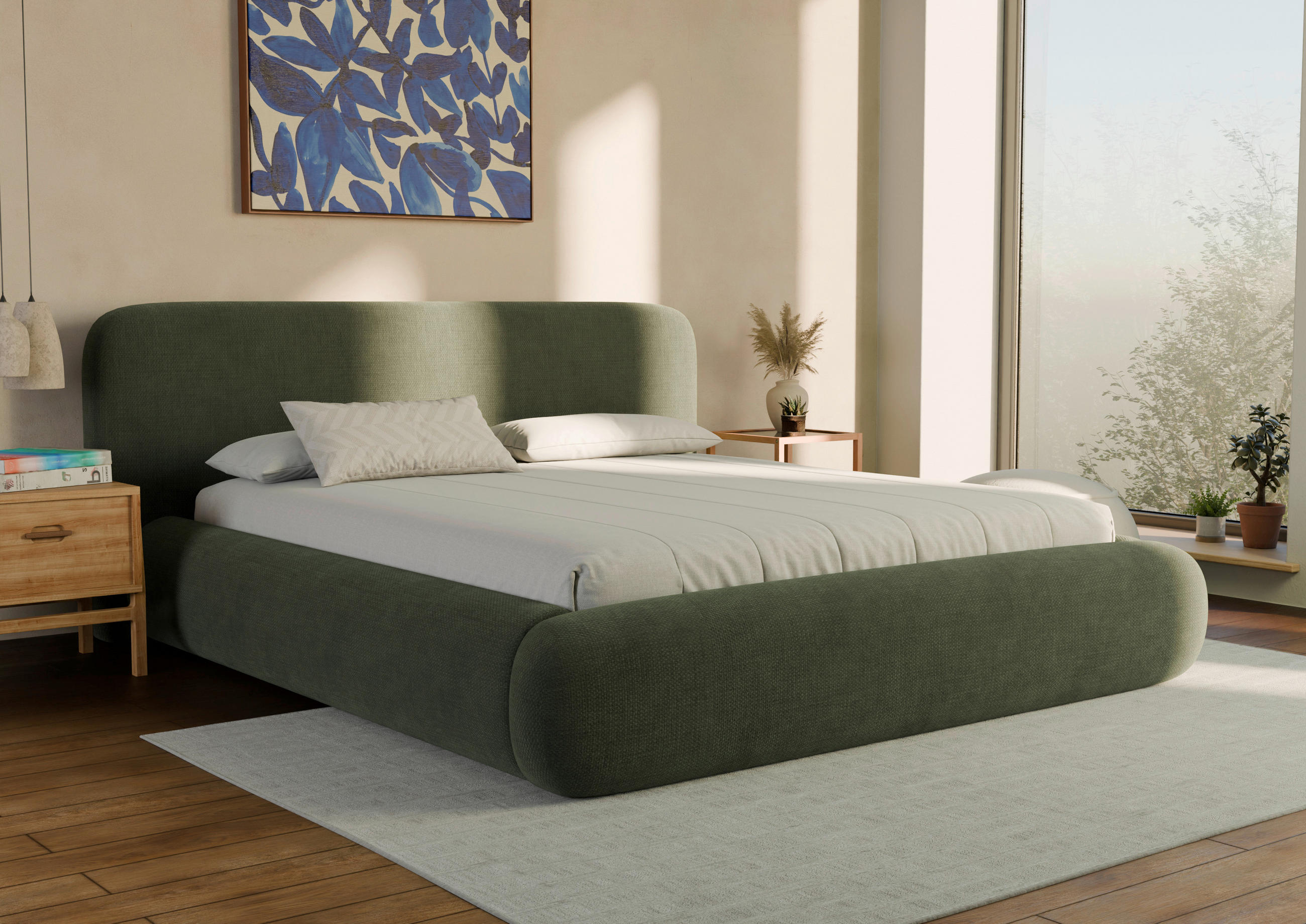 POLSTERBETT 180/200 cm,  in Waldgrün, gepolstertes Kopfteil, Lattenrost, Bettkasten,  - Waldgrün/Schwarz, Design, Holz/Textil (180/200cm) - Chameo